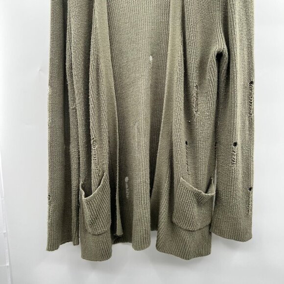 DayTrip Women's Distressed Knit Cardigan Open Front Long Sleeve Green Size Large - Picture 3 of 8